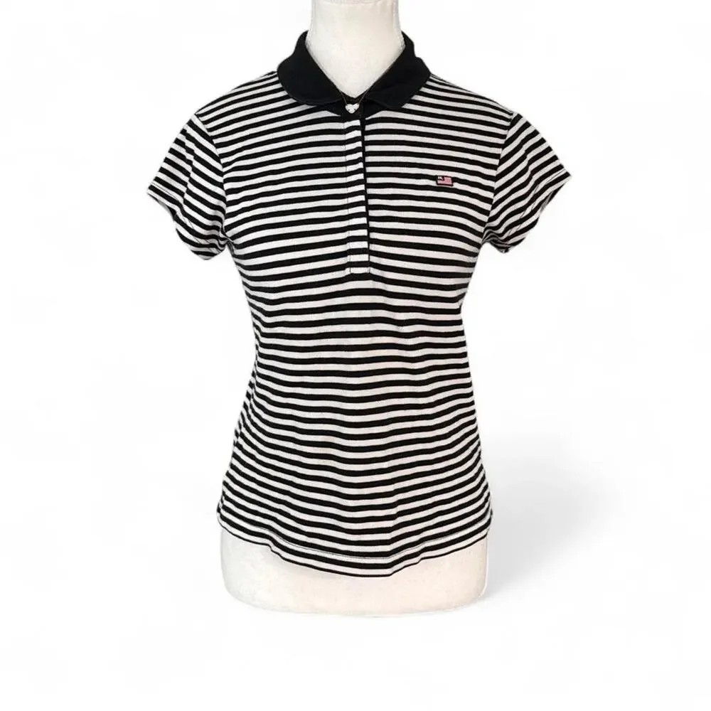 Polo Jeans Co Ralph Lauren black & white striped polo shirt Size M